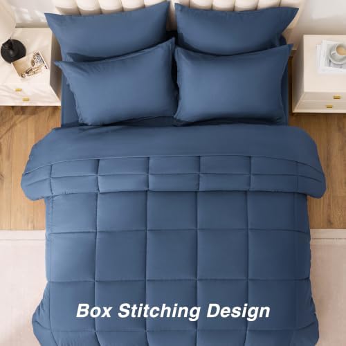 Love's cabin Twin XL Comforter Set Indigo Blue, 5 Pieces Twin XL Bed in a Bag, All Season Bedding Sets with 1 Comforter, 1 Flat Sheet, 1 Fitted Sheet, 1 Pillowcase and 1 Pillow Sham