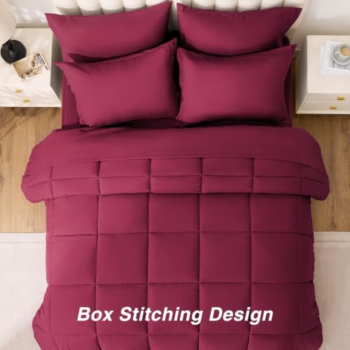 Love's cabin Plaid Twin XL Comforter Set, Burgundy