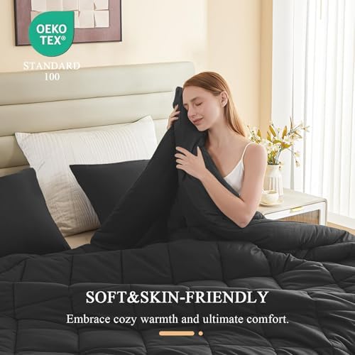 120x128 Oversized King Comforter, Extra Large King Size Comforter Oversized, All Season Soft Lightweight Quilt Down Alternative Duvet Insert with 8 Corner Tabs(120x128, Black)