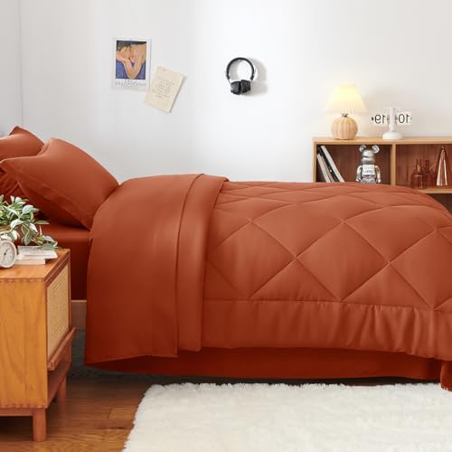 CozyLux Twin XL Comforter Set 68"x88" Burnt Orange - 5 Piece Bed in a Bag