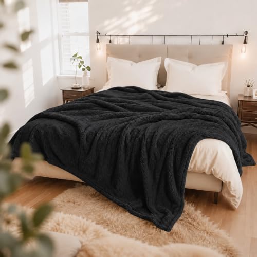 Eydna Electric Heated Blanket Full Size 72"×84" with 9 Heating Levels & 1-10Hs Auto Off,Double Sided Plush Sherpa, Energy Efficient, Machine Washable, for Couch & Bed, Gifts for Family- Black