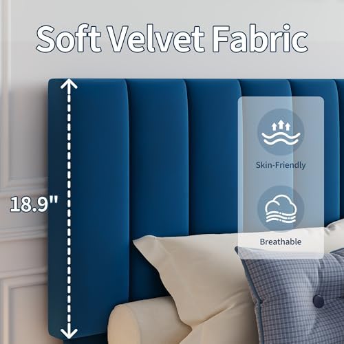 Garvee Full Size Platform Bed Frame with Upholstered Headboard, Blue