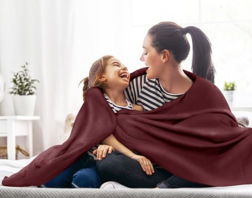 Utopia Bedding 100% Cotton Thermal Blanket Burgundy King, 90x108 Inches