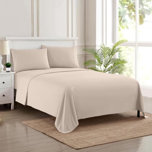 Full XL Sheet Set – Breathable Luxury Sheets, 5 Inches Longer Than Full for Extra-Long Mattresses – Full Elastic & Secure Corner Straps Built in – 1800 Supreme Collection Deep Pocket Bedding, Beige