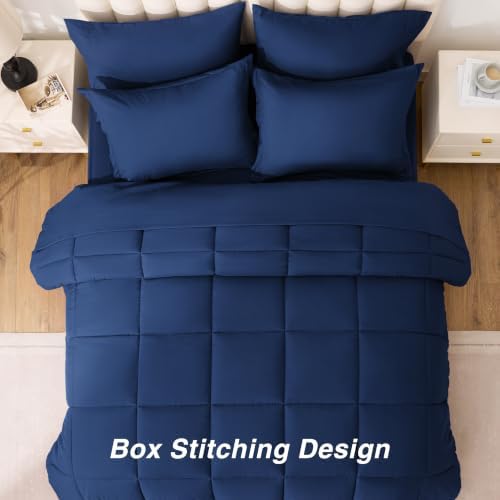 Love's cabin Plaid Full Comforter Set, Dark Blue