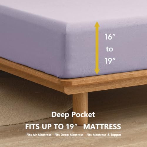 BESTOUCH Sheet Set 100% Washed Cotton Linen Feel Super Soft Comfortable Chic Lightweight 4 Pcs Home Bedding Set Solid Taro Purple Queen