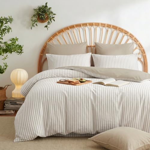 Nayoroom Brown Striped Comforter Set Queen Reversible Taupe Neutral Bedding