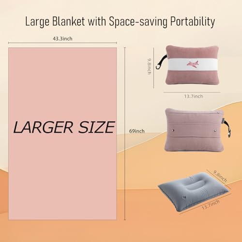 Melissa Large Soft Travel Blanket and Inflatable Pillow Set