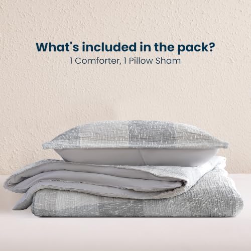 SLEEP ZONE Comforters Twin Set, Modern Plaid Bedding Set Gray White 2 Pcs