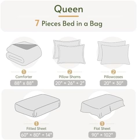 Queen Comforter Set with Sheets - 7 Pieces Bed in a Bag Beige Bedding Sets