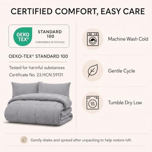 CozyLux Full Size Comforter Sets Grey - 7 Pieces Bed in a Bag