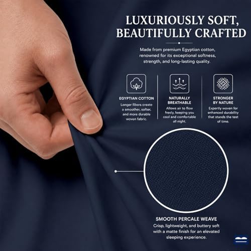 4 Piece Full XL Dorm Bedding Set for College, Egyptian Cotton, Navy Blue