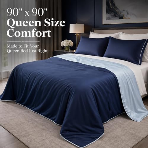 Eastsora Cooling Comforter Queen Size, Cooling Blanket for Hot Sleepers, Q-Max 0.45 Reversible Summer Comforter, Lightweight Breathable Bedding for Warm Nights & Night Sweats