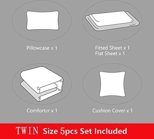 ROWADALO 5 Pieces Bed in A Bag Gamer Bedding Set for Boys Kids Gaming Comforters Set,Gamer Bed in a Bag Complete with Comforter Set Sheets Flat Sheet Pillowcase,DJT5002Twin Size