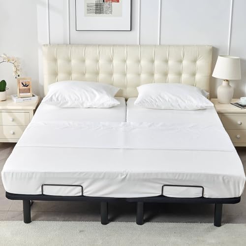 Kingnex Half Split Top King Sheets Set for Adjustable Bed White