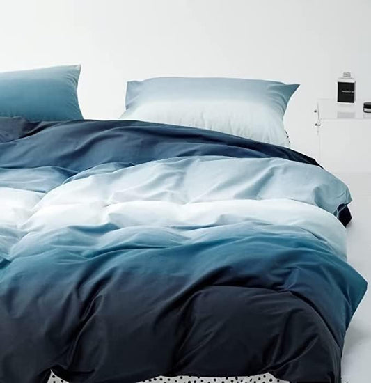 Houseri Gradient Blue and White Comforter Set - Full Size Lake Blue Bedding for Teen Boys and Girls - Soft Comfy Dorm Bedding