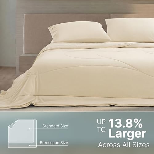 Breescape Cooling Comforter Blanket - BlendTek Q-Max>0.46 Tech, Cooling Blanket for Hot Sleepers & Night Sweats Relief, Breathable Lightweight Summer Bedding, Throw 52x72 Inches, Ivory