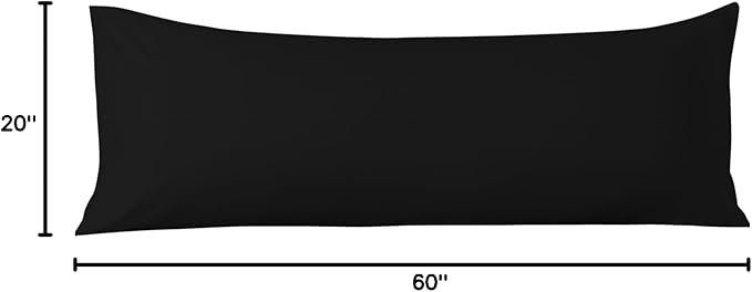 Comfort Beddings Body Pillowcase, 100% Organic Cotton 600 Thread Count Sateen, Soft Cooling Black, 1-Pack, Hidden Zipper Closure, Hotel Quality, Fade & Shrink Resistant, 20 x 60 Inches
