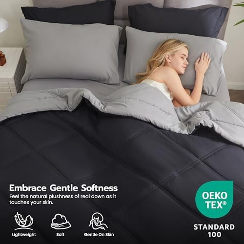 Joiedomi Full Size Comforter Set with Sheets Black, 7 Pieces Full Size Bed Set with 1 Down Alternative Comforter, 1 Flat Sheet, 1 Fitted Sheet, 2 Pillowcases and 2 Pillow Shams, Bed in a Bag
