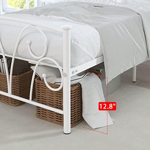 Elephance Twin Bed Frame with Headboard&Footboard Metal Platform Bed White