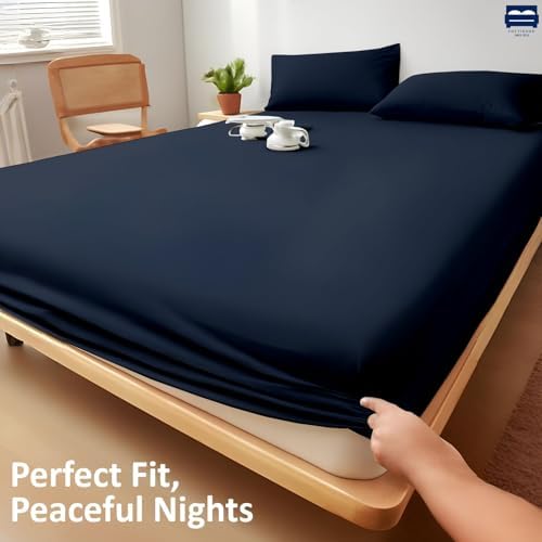 1 Piece Queen Size Fitted Sheet Only, 15-Inch Deep Mattress, Navy Blue