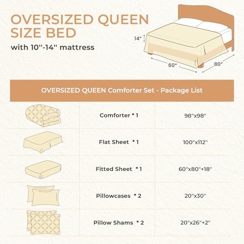 Sasttie Oversized Queen Comforter Set, 7-Piece Bed in a Bag, Pintuck Bedding Sets for All Season, Includes Comforter, Flat Sheet, Fitted Sheet, Pillowcases and Pillowshams, Baby Pink