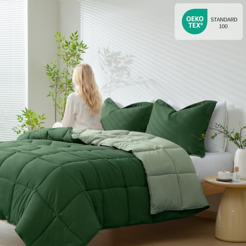 HIG 3pc Green Queen Size Bedding Comforter Set Duvet Insert Blanket