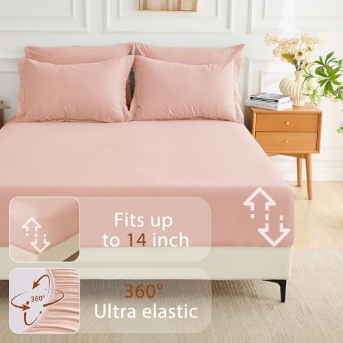 MUXHOMO 7 Pieces Oversized King Comforter Set, Soft Bed in a Bag Oversized King Size, All Season Bedding Set with Comforter, Flat Sheet, Fitted Sheet, Pillowcases & Shams, Rose Gold
