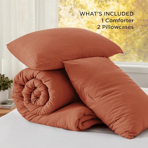 Bedsure King Comforter Set Prewashed Soft Bedding Set 3Pcs Orange 104"x90"