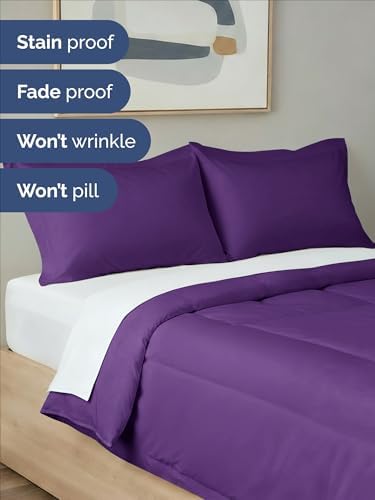 King Comforter Set - Purple Bedding for All Seasons - Soft 3 Piece Bed Set