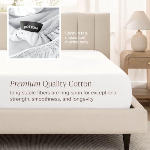 Bare Home 100% Organic Cotton Sateen Sheet Set (Queen, White)