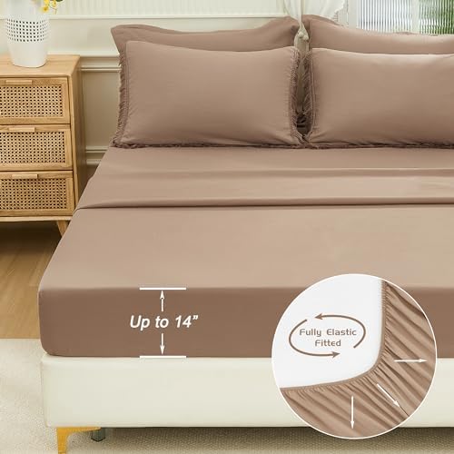 Andency California King Comforter Set, 7 Pieces Taupe Bedding