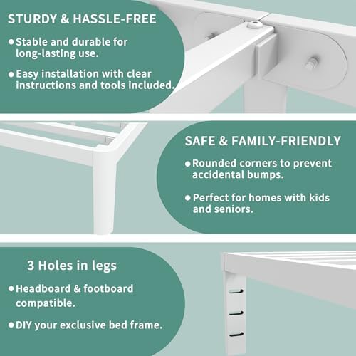 ITIMIDI 14 Inch Twin Bed Frame, Heavy Duty Platform, No Box Spring, White