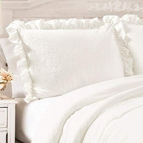 Lush Decor Reyna Ruffle Comforter Set - 3 Piece Cozy Ruffled Bedding Set - Timeless Elegance and Comfort for Bedroom - King, Ivory