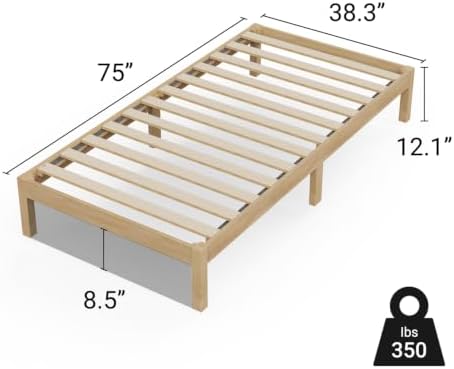 LIFEMENT Twin Bed Frame Classic Wood Platform, Noise Free, Under Bed Storage, No Box Spring Needed, Easy Assembly, Natural Natural