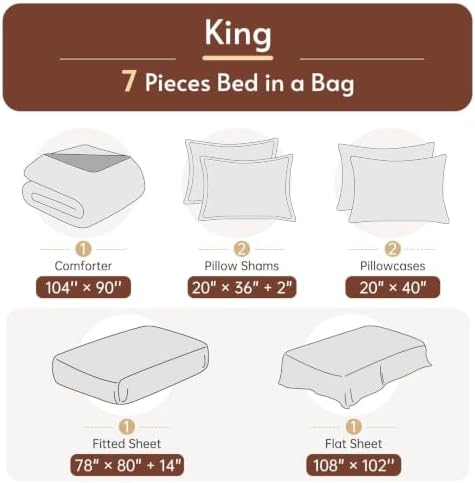 King Comforter Set with Sheets- 7 Pieces Bed in a Bag Brown Bedding Sets