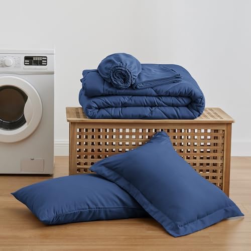 Love's cabin Twin XL Comforter Set Dark Blue, 5 Pieces Twin XL Bed in a Bag, All Season Bedding Sets with 1 Comforter, 1 Flat Sheet, 1 Fitted Sheet, 1 Pillowcase and 1 Pillow Sham