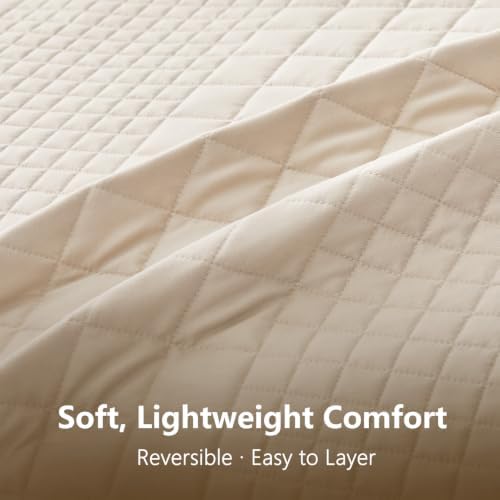 Oversized King Bedspreads 128x120, Grid Stitch, Taupe