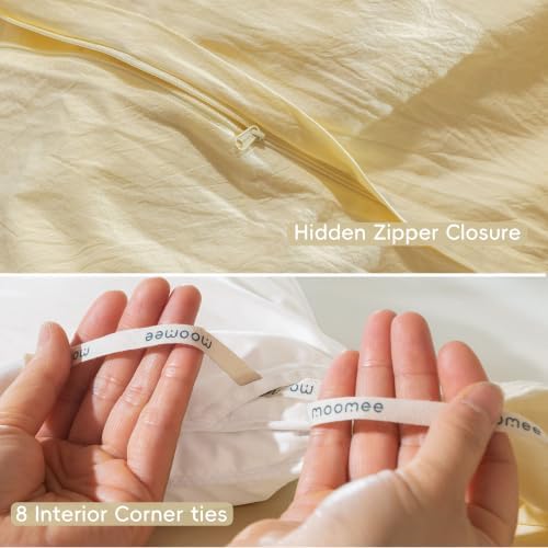 MooMee Duvet Cover Set 100% Washed Cotton Linen Like Oversized Queen