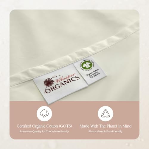 100% Organic Cotton Sheets Cal King - GOTS Certified Cotton Percale Sheets with Crisp Cool & Breathable Percale Weave Perfect for Hot Sleepers - Durable Luxury 4 Piece Set (Cream, Queen)