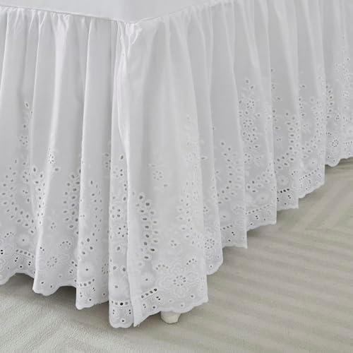 Brandream Scallop Edge Cotton Lace Crib Skirt, Baby Boy, Baby Girl, Gender Neutral Crib Skirt Toddler Bedskirt Dust Ruffle White Ruffled Eyelet Crib Bed Skirt Gathered Styling & Embroidered Details