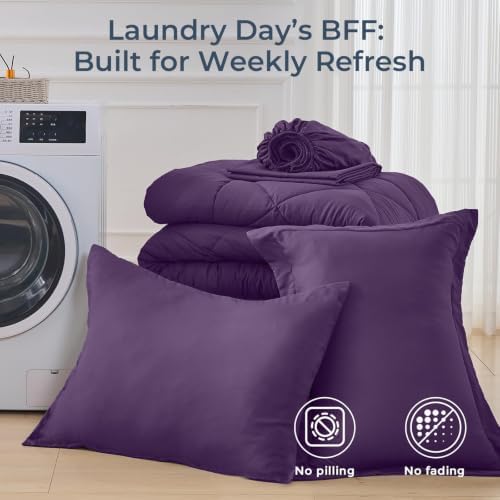 HEVUMYI 5-Piece Twin XL Comforter Set, Grape Purple Bed in a Bag