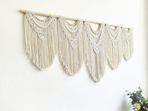 Extral Large macrame wall hanging, 71'' W x 32'' L boho wall art tapestry wall decor for urban entryway,living room,bedroom decor, headboard woven wall art, big fiber art over couch art for Yarn hallway