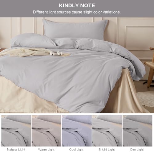 SAPHREAS 100% Washed Cotton Duvet Cover Twin Size Set, Linen Like Comforter Cover with Zipper Closure & Corner Ties (No Comforter), 68x90 Light Grey