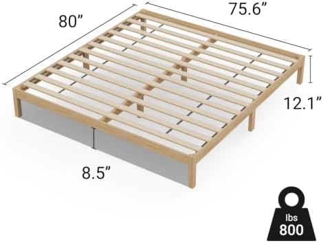 LIFEMENT King Bed Frame Classic Wood Platform, Noise Free, Under Bed Storage, No Box Spring Needed, Easy Assembly, New Natural