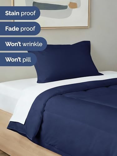 Twin Comforter Set - Navy Blue Bedding for All Seasons - 2 Piece Bed Set
