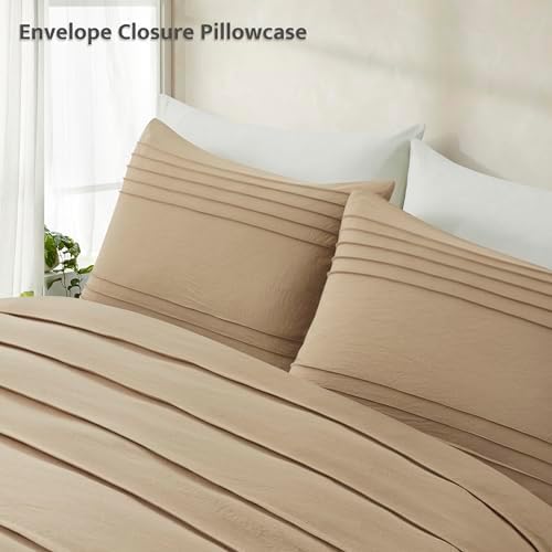 Oli Anderson 3PCS Pleated Duvet Cover Set, Khaki, King