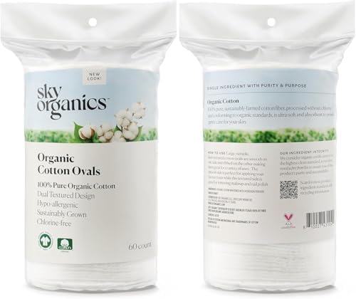 Sky Organics Organic Cotton Dual-Textured Large Pads, Chlorine-Free, 180ct