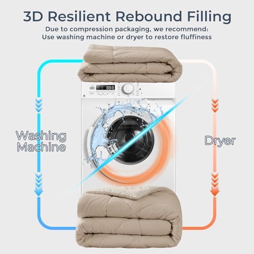 HEVUMYI 7-Piece California King Comforter Set, Khaki & Linen Bed in a Bag