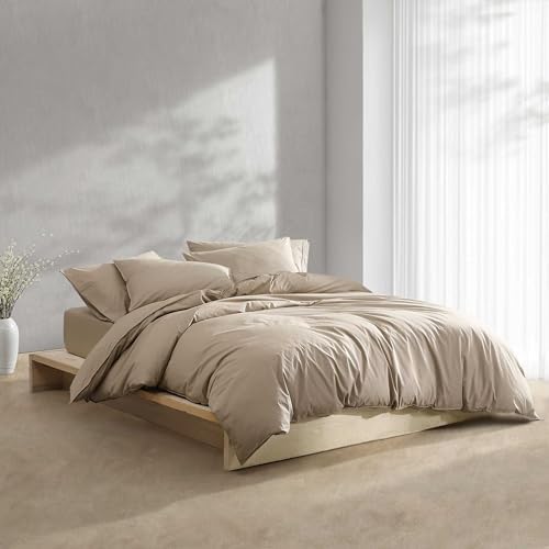 Calvin Klein - King Duvet Cover Set, Modern Cotton Washed Percale Bedding with Matching Shams, Cozy Home Decor, Oeko-Tex Certified (Washed Percale Camel Brown, King)
